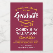 Afstuderen Congrats Maroon Red Gold Yellow Mini Wijn Etiket (Enkel label)