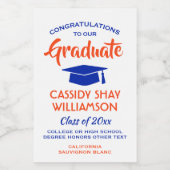 Afstuderen Congrats Modern Oranje en Blue Mini Wijn Etiket (Enkel label)