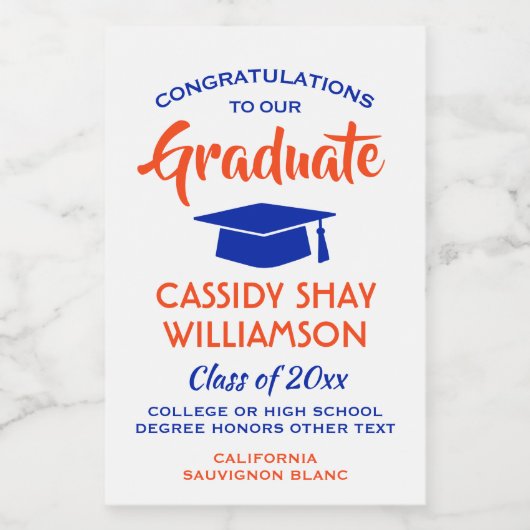 Afstuderen Congrats Modern Oranje en Blue Mini Wijn Etiket (Enkel label)