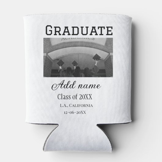 Afstuderen Congrats Naam toevoegen Foto Stad Datum Blikjeskoeler (Achterkant)