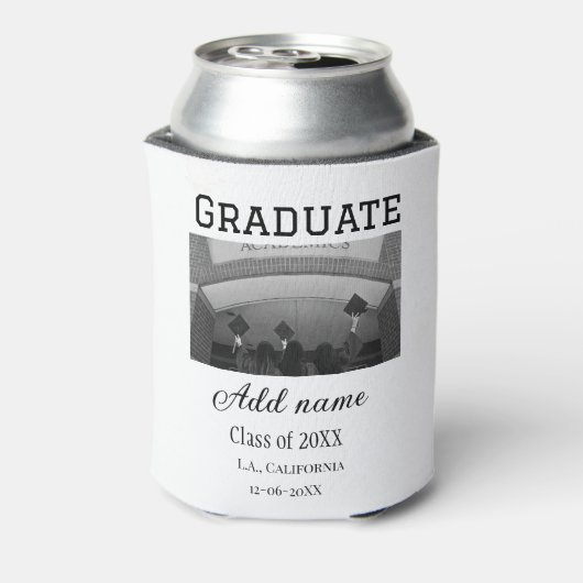 Afstuderen Congrats Naam toevoegen Foto Stad Datum Blikjeskoeler (Blikje Achterkant)