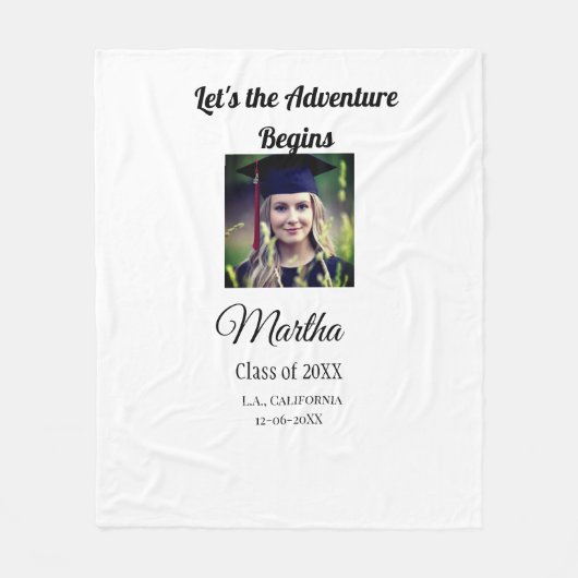 Afstuderen Congrats Naam toevoegen Foto Stad Datum Fleece Deken (Voorkant)