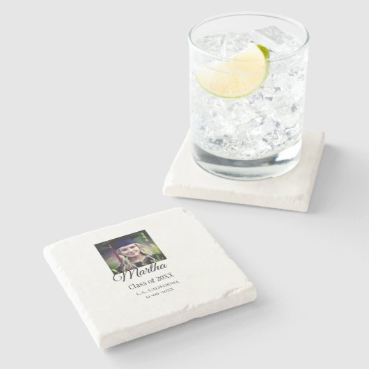 Afstuderen Congrats Naam toevoegen Foto Stad Datum Stenen Onderzetter (Zijkant)
