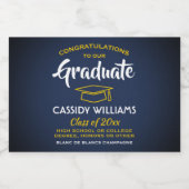 Afstuderen Congrats Navy Blue en Gold Mini Split Sparkling Wijnetiket (Enkel label)