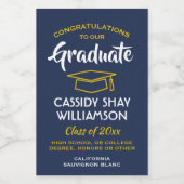 Afstuderen Congrats Navy Blue Gold Yellow Mini Wijn Etiket (Enkel label)