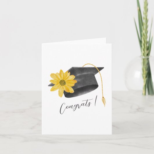 Afstuderen Congrats pet met gele bloem Kaart (Voorkant)