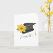 Afstuderen Congrats pet met gele bloem Kaart (Gele Bloem)