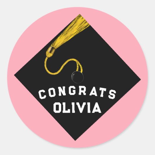 Afstuderen Congrats Pink Ronde Sticker (Voorkant)