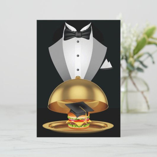 Afstuderen Cookout Tuxedo Hamburger Invitation Kaart (Staand voorkant)