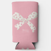 Afstuderen Coquette Wit & Roze Boog Gepersonalisee Seltzer Blikjeskoeler (Voorkant)