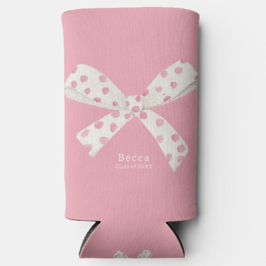 Afstuderen Coquette Wit & Roze Boog Gepersonalisee Seltzer Blikjeskoeler (Voorkant)