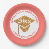 Afstuderen Coral Pink Gold Decorting Party Papieren Bordje (Voorkant)