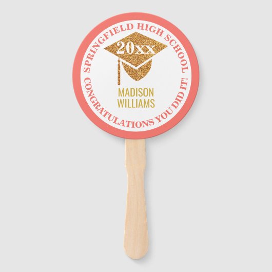 Afstuderen Coral Pink Gold Foto gefeliciteerd Handwaaier (Voorkant)