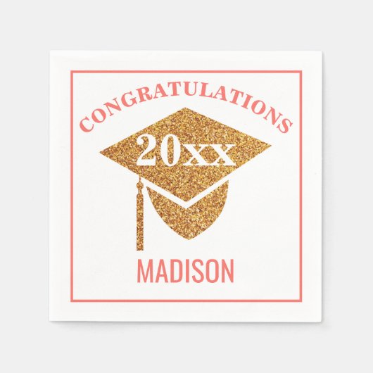 Afstuderen Coral Pink Gold Pet Gefeliciteerd Servet (Voorkant)