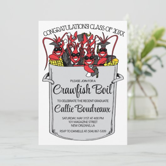 Afstuderen Crawfish Boil Invitation Kaart (Staand voorkant)