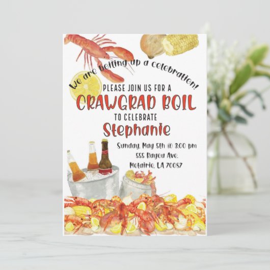 Afstuderen Crawfish Boil Kaart (Staand voorkant)