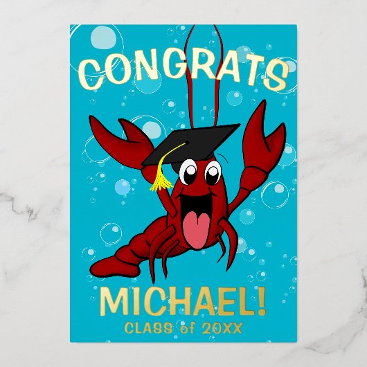 Afstuderen Crawfish Boil Lobster Seafood Folie Uitnodiging (Voorkant)