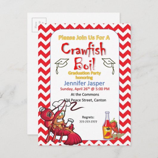 Afstuderen Crawfish Boil Party - uitnodiging (Voorkant / Achterkant)