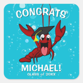 Afstuderen Crawfish Boil Seafood Cute Blue Party Vierkante Sticker