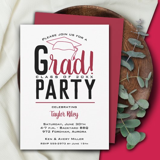 Afstuderen Crimson en Black Party Kaart
