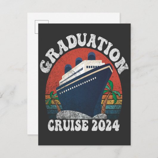 Afstuderen Cruise 2024 Funny Summer Vakantie Retro Aankondigingskaart (Voorkant / Achterkant)
