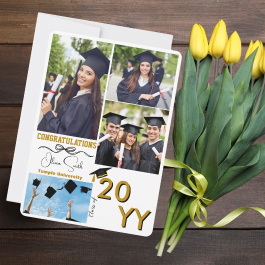 Afstuderen Custom 4 foto Gefeliciteerd Afstuderen Feestdagenkaart