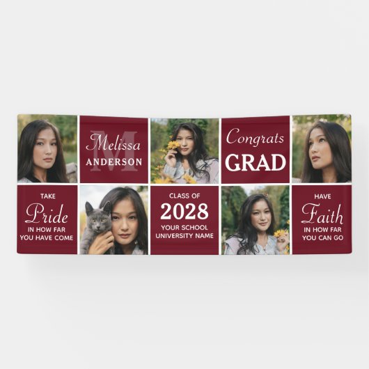 Afstuderen Custom 5 Fotocollage Congrats Afstudeer Spandoek (Horizontaal)