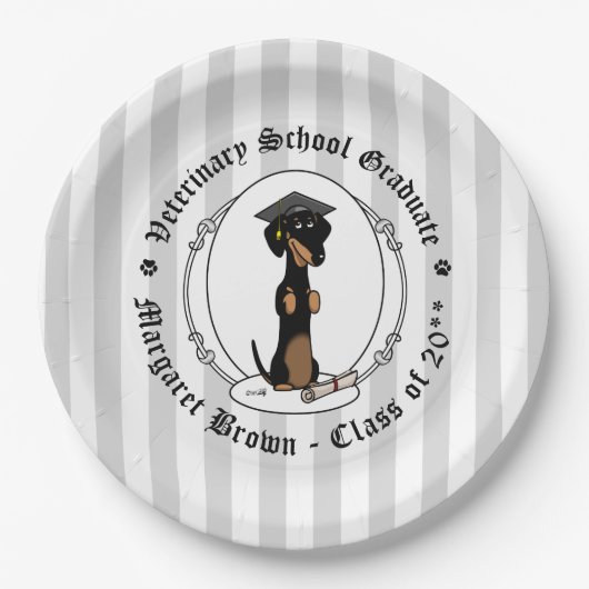 Afstuderen Dachshund Dog (zwart-wit) Cute Papieren Bordje (Voorkant)