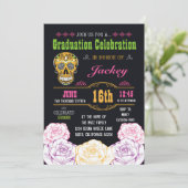 Afstuderen Dag van de Dode Suiker Schedel Uitnodig Kaart (Staand voorkant)