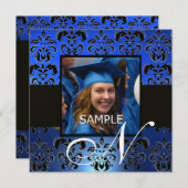 AFSTUDEREN DAMASK MONOGRAM, blauwe zwarte champagn Kaart (Voorkant / Achterkant)