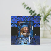 AFSTUDEREN DAMASK MONOGRAM, blauwe zwarte champagn Kaart (Staand voorkant)