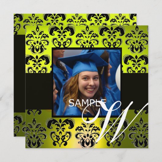 Afstuderen DAMASK MONOGRAM-champagne Kaart (Voorkant / Achterkant)