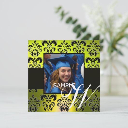 Afstuderen DAMASK MONOGRAM-champagne Kaart (Staand voorkant)