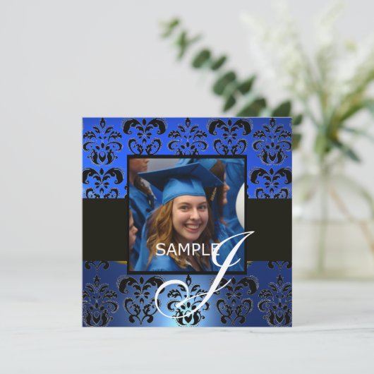 AFSTUDEREN DAMASKMONOGRAM, blauw wit zwart Kaart (Staand voorkant)