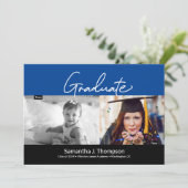 Afstuderen dan en nu Foto's blauwe Graduation Part Kaart (Staand voorkant)
