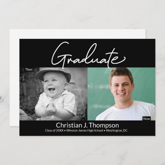 Afstuderen dan en nu middelbaar Afstudeerder foto Aankondiging (Voorkant / Achterkant)