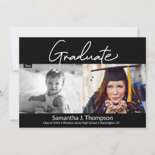 Afstuderen dan en nu middelbaar Afstudeerder foto Aankondiging