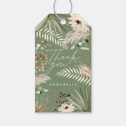 Afstuderen dank je groene pampas eucalyptus cadeaulabel (Voorkant)