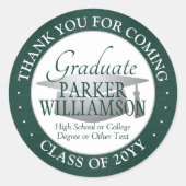 Afstuderen Dank u, donkergroen en wit geborsteld Ronde Sticker (Voorkant)