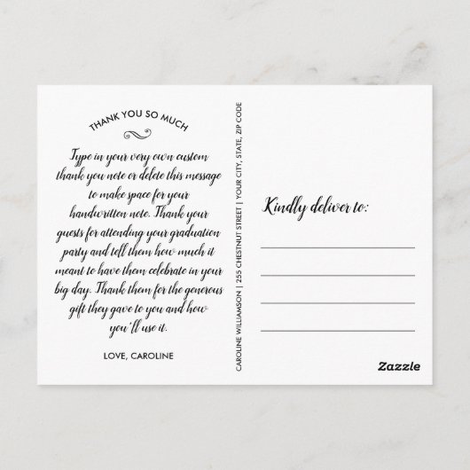 Afstuderen Dank u één groot Foto grafisch script Briefkaart (Achterkant)