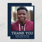 Afstuderen Dank u Eenvoudige foto Blauw Bedankkaart (Voorkant / Achterkant)