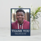 Afstuderen Dank u Eenvoudige foto Blauw Bedankkaart (Staand voorkant)