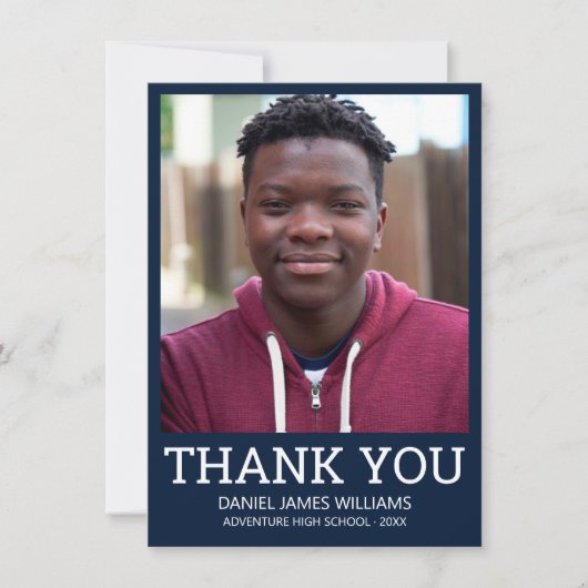 Afstuderen Dank u Eenvoudige foto Blauw Bedankkaart (Voorkant)