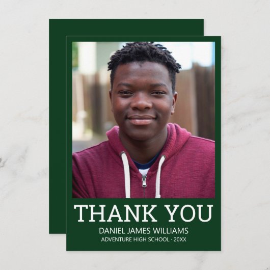 Afstuderen Dank u Eenvoudige foto Groen Bedankkaart (Voorkant / Achterkant)