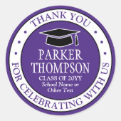 Afstuderen Dank u elegant modern Paars en wit Ronde Sticker (Voorkant)