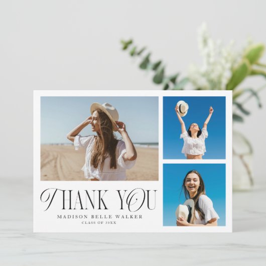 Afstuderen dank u elegante fotocollage bedankkaart (Staand voorkant)