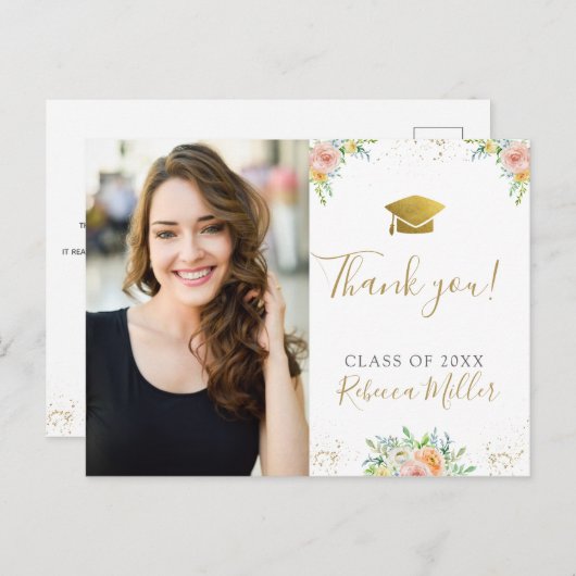 Afstuderen Dank u Foto Briefkaart bloemengoud (Voorkant / Achterkant)