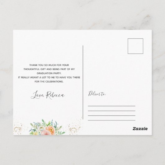 Afstuderen Dank u Foto Briefkaart bloemengoud (Achterkant)