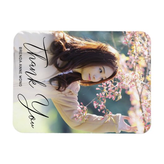 Afstuderen Dank u Foto modern zwart script Magneet (Horizontaal)