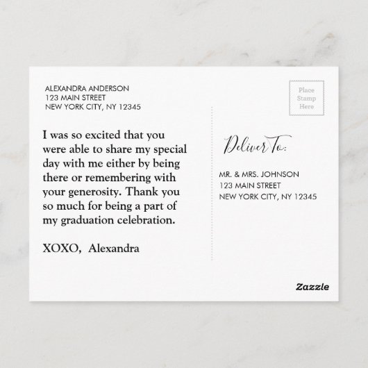 Afstuderen dank u fotokaart briefkaart (Achterkant)